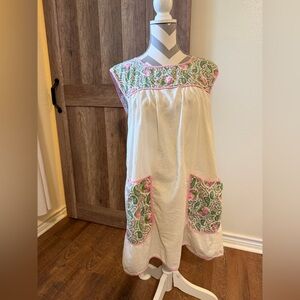 Vintage Apron Smock style Dress Rose Paisley Pockets Cottagecore Cobbler style